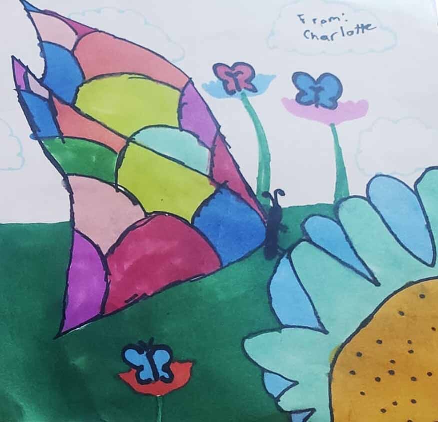 Colorful butterfly drawn by Charlotte Hirth, 9, of Union Grove